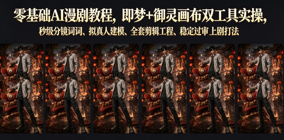 零基础AI漫剧教程，即梦+御灵画布双工具实操，秒级分镜提示词、拟真人建模、全套剪辑工程、稳定过审上剧打法-时光云网创