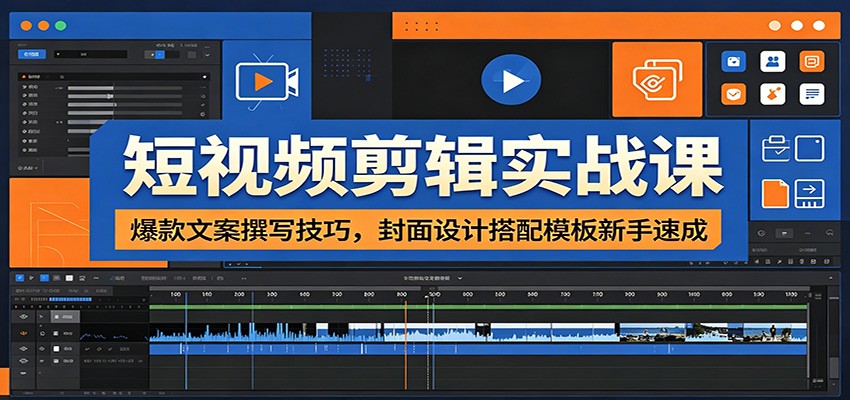 短视频剪辑实战课：爆款文案撰写技巧，封面设计搭配模板新手速成-时光云网创