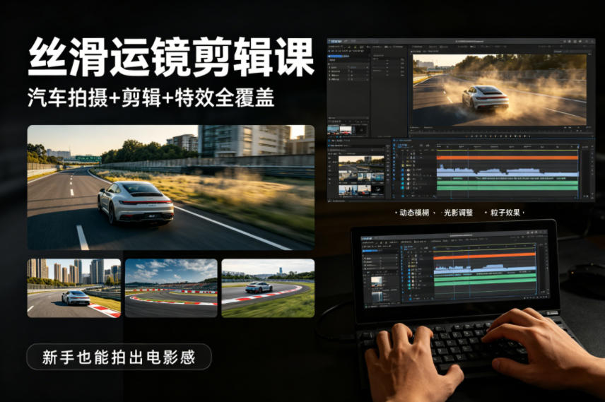 大叔丝滑运镜剪辑课，汽车拍摄+剪辑+特效全覆盖，新手也能拍出电影感-时光云网创