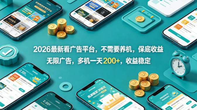 2026最新看广告平台，不需要养机，保底收益，无限广告，多机一天200+，收益稳定【揭秘】-时光云网创