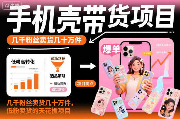 手机壳带货项目，几千粉丝卖货几十万件，短视频低粉卖货的天花板项目-时光云网创
