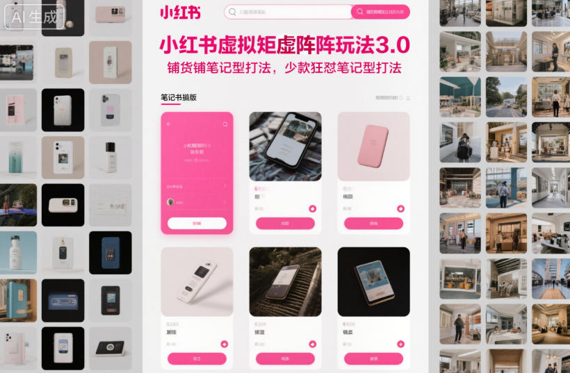 小红书虚拟矩阵玩法3.0,铺货铺笔记型打法,少款狂怼笔记型打法-时光云网创