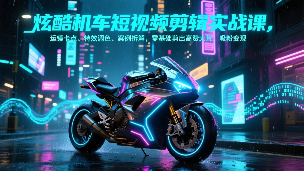 炫酷机车短视频剪辑实战课，运镜卡点、特效调色、案例拆解，零基础剪出高赞大片，吸粉变现-时光云网创