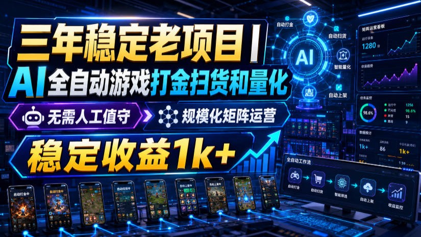 稳定三年的海外游戏全自动搬砖玩法，日入千元，无脑操作！-时光云网创