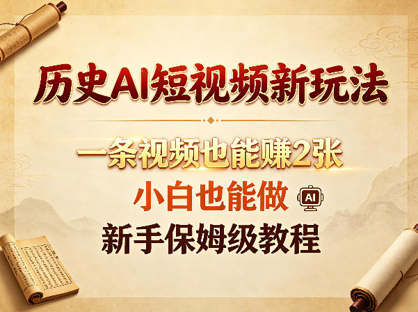 历史AI短视频新玩法，一条视频也能賺2张，小白也能做，新手保姆级教程-时光云网创
