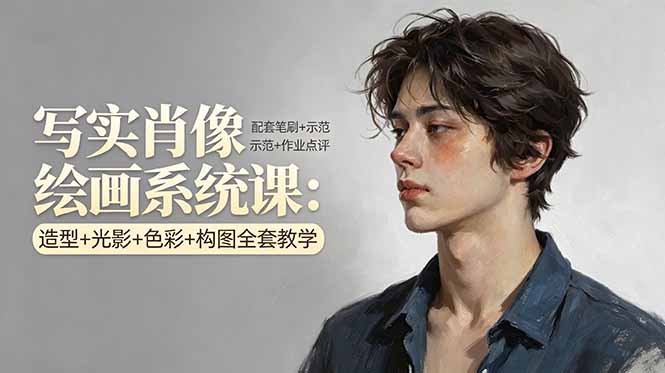写实肖像绘画系统课：造型+光影+色彩+构图全套教学，配套笔刷+示范+作业点评-时光云网创