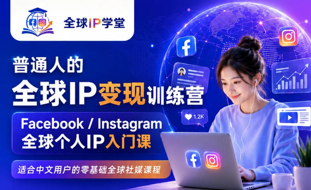 普通人的全球IP变现训练营，Facebook/Instagram全球个人IP入门课，零基础全球社媒课程-时光云网创