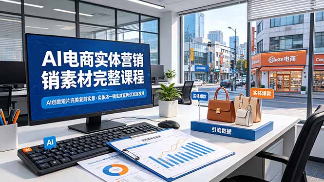AI电商实体营销素材完整课程，AI创意短片完美复刻实景，实体店一键生成宣传引流短视频-时光云网创