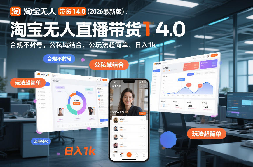 淘宝无人直播带货14.0(2026最新版)：合规不封号，公私域结合，玩法超简单，日入1k+【揭秘】-时光云网创