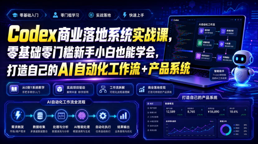 Codex商业落地系统实战课，零基础零门槛新手小白也能学会，打造自己的AI自动化工作流+产品系统-时光云网创