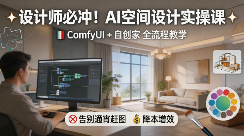 设计师必冲！AI空间设计实操课，ComfyUI+自创家全教学，告别通宵赶图，降本增效-时光云网创