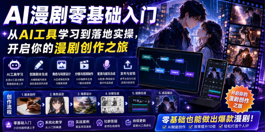 AI漫剧零基础入门，从AI工具学习到落地实操，开启你的漫剧创作之旅-时光云网创