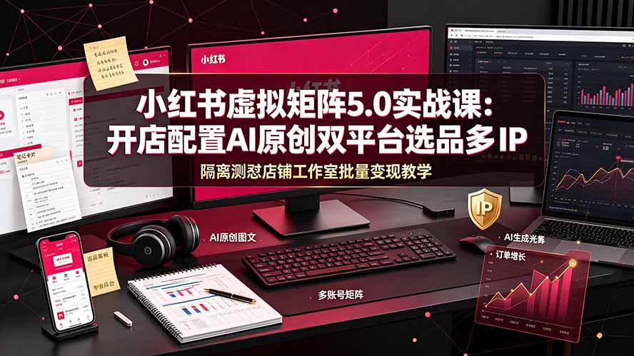 小红书虚拟矩阵5.0实战课：开店配置｜AI原创｜双平台选品｜多IP隔离｜测怼店铺工作室批量变现实操教学-时光云网创