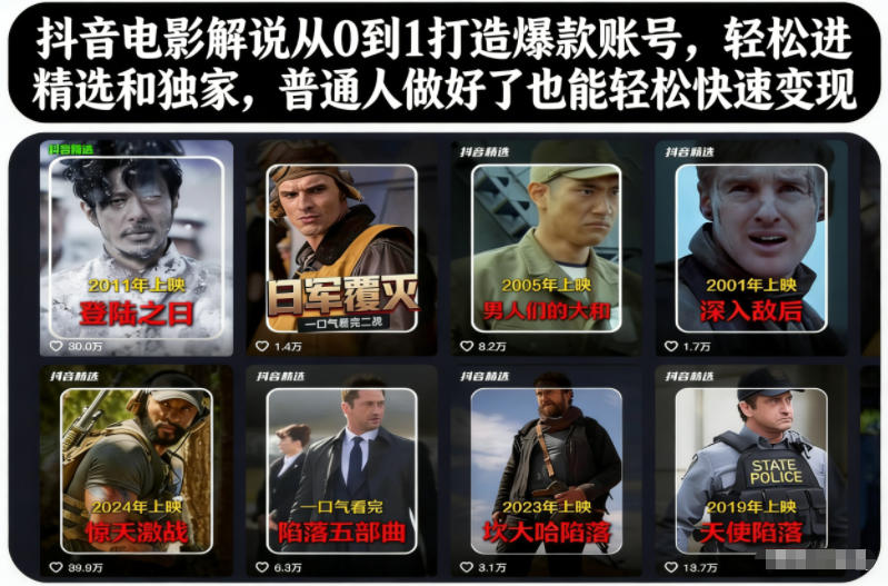 抖音电影解说从0到1打造爆款账号,轻松进精选和独家,普通人做好了也能轻松快速变现-时光云网创