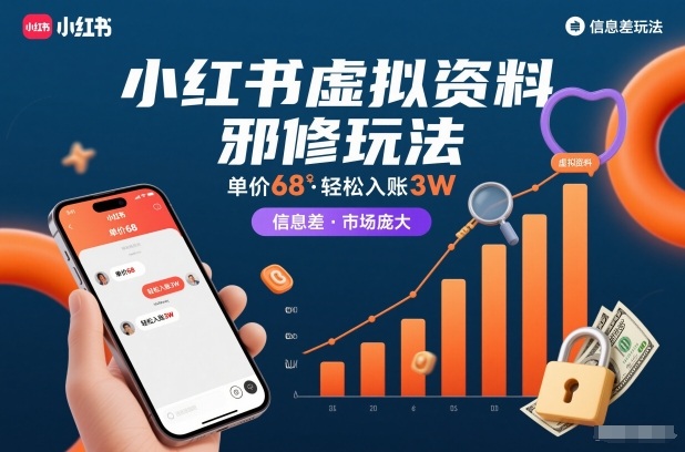 小红书虚拟资料邪修玩法，单价68，轻松入账3W，信息差玩法，市场庞大-时光云网创