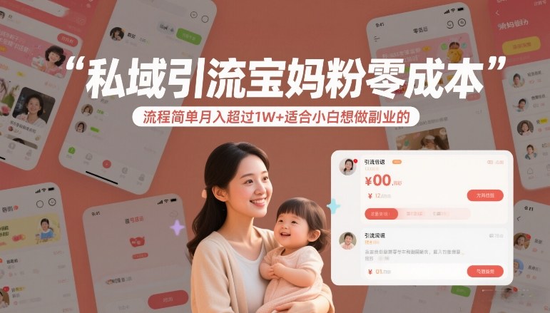 私域引流宝妈粉零成本流程简单月入超过1W+适合小白想做副业的-时光云网创