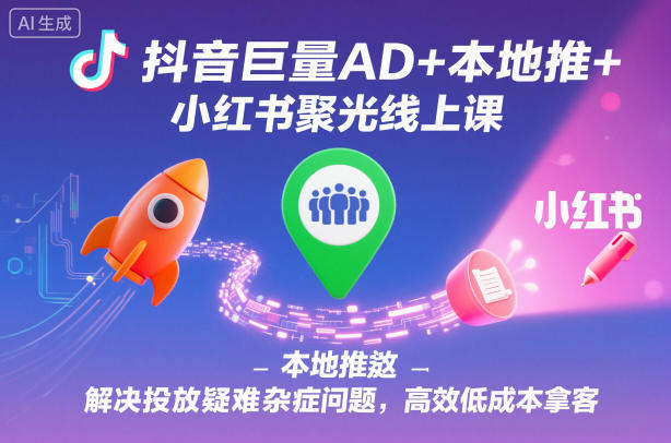 抖音巨量AD+本地推+小红书聚光线上课，解决投放疑难杂症问题，高效低成本拿客-时光云网创