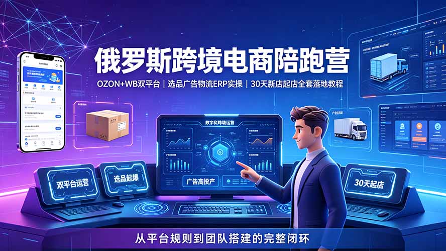2026俄罗斯跨境电商陪跑营：OZON+WB双平台｜选品广告物流ERP实操｜30天新店起店全套落地教程-时光云网创