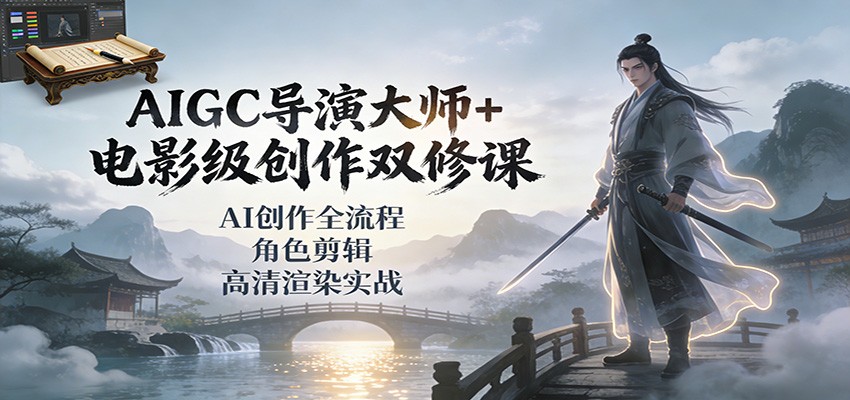 AIGC导演大师+电影级创作双修课：AI创作全流程、角色剪辑、高清渲染实战-时光云网创