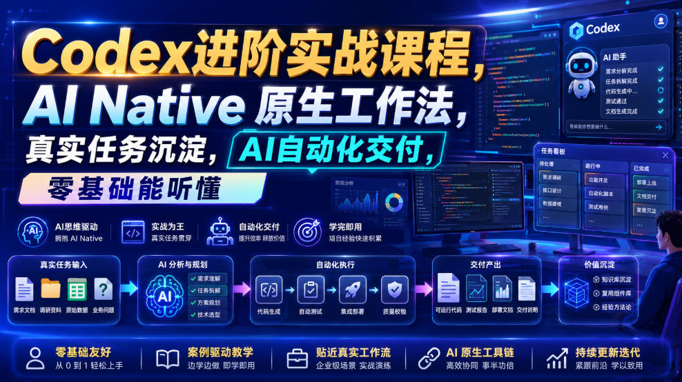 Codex进阶实战课｜AI Native原生工作法，22节真实任务落地，从配置到AI自动化交付全链路教程-时光云网创