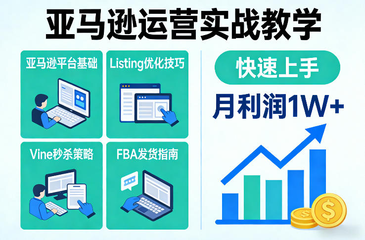 亚马逊运营实战教学，亚马逊平台+Listing优化+Vine秒杀+FBA发货等，快速上手，实现店铺月利润1W-时光云网创