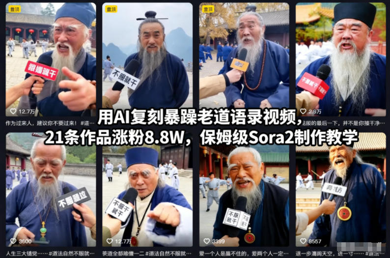 用AI复刻暴躁老道语录视频，21条作品涨粉8.8W，保姆级Sora2制作教学-时光云网创