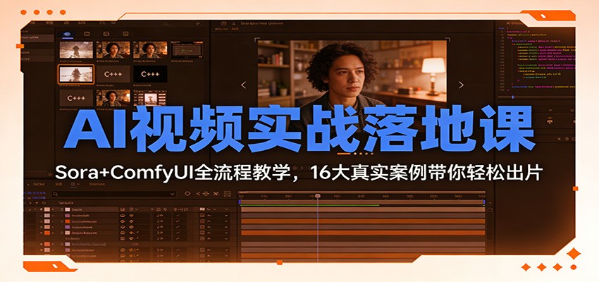 AI视频实战落地课：Sora+ComfyUI全流程教学，16大真实案例带你轻松出片-时光云网创