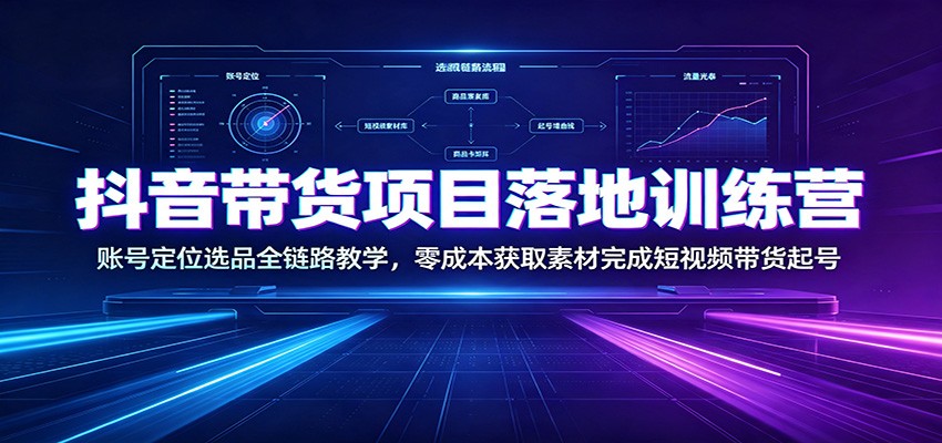 抖音带货项目落地训练营：账号定位选品全链路教学，零成本获取素材完成短视频带货起号-时光云网创