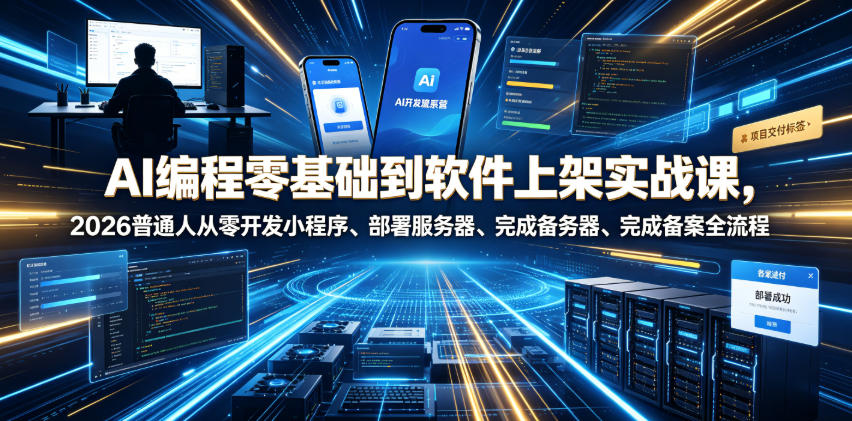 AI编程零基础到软件上架实战课，2026普通人从零开发小程序、部署服务器、完成备案全流程项目落地教程-时光云网创