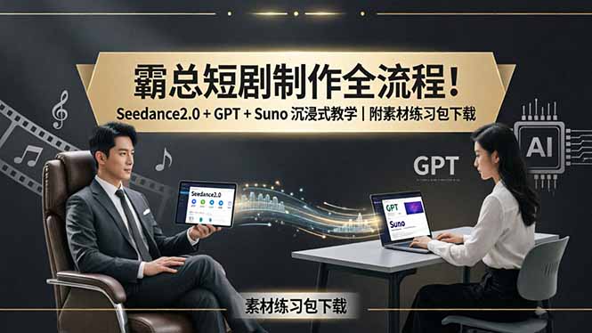 霸总短剧制作全流程！Seedance2.0 + GPT + Suno 沉浸式教学｜附素材练习包下载-时光云网创