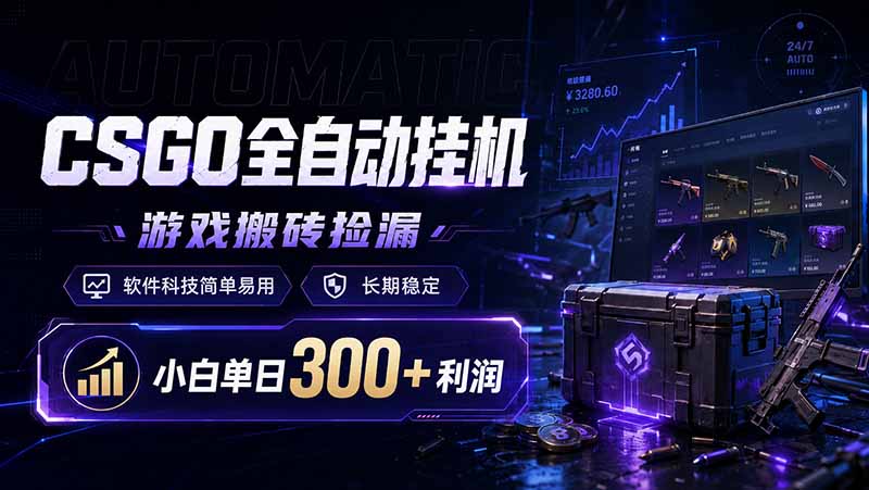CSGO全自动挂机，游戏搬砖捡漏，软件科技简单易用，长期稳定，小白单日300+利润-时光云网创