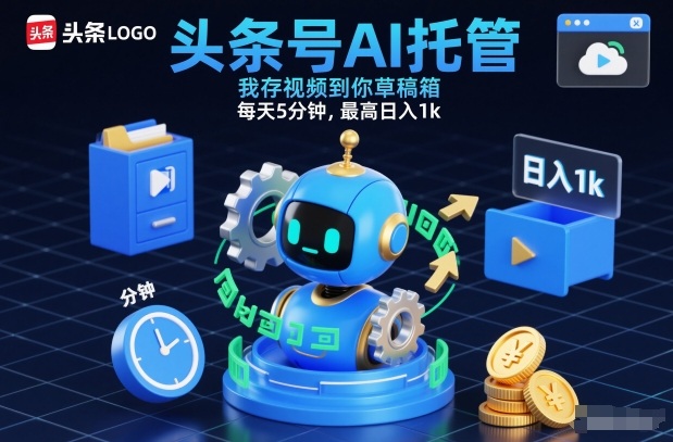 头条号AI托管，我存视频到你草稿箱，每天5分钟，最高日入1k【揭秘】-时光云网创