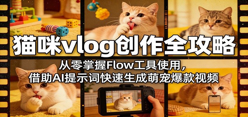 猫咪vlog创作全攻略：从零掌握Flow工具使用，借助AI提示词快速生成萌宠爆款视频-时光云网创