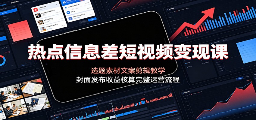 热点信息差短视频变现课：选题素材文案剪辑教学，封面发布收益核算完整运营流程-时光云网创