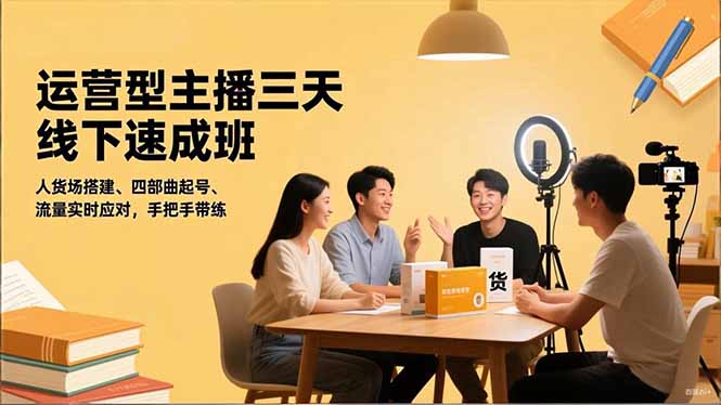 运营型主播三天线下班，人货场搭建,四部曲起号,流量实时应对，手把手带练-时光云网创