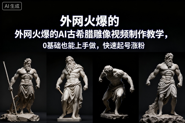 外网火爆的AI古希腊雕像视频制作教学,0基础也能上手做,快速起号涨粉-时光云网创
