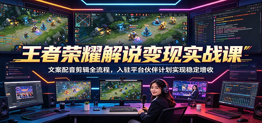 王者荣耀解说变现实战课:文案配音剪辑全流程,入驻平台伙伴计划实现稳定增收-时光云网创