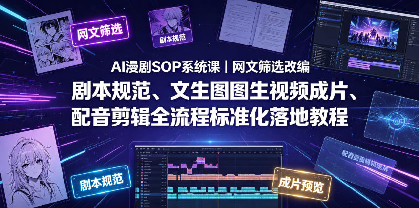 AI漫剧SOP系统课｜网文筛选改编、剧本规范、文生图图生视频成片、配音剪辑全流程标准化落地教程(更新)-时光云网创