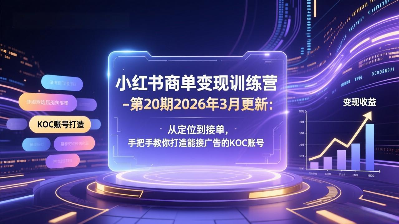 小红书商单变现训练营-第20期26年3月更新：从定位到接单，手把手教你打造能接广告的KOC账号-时光云网创