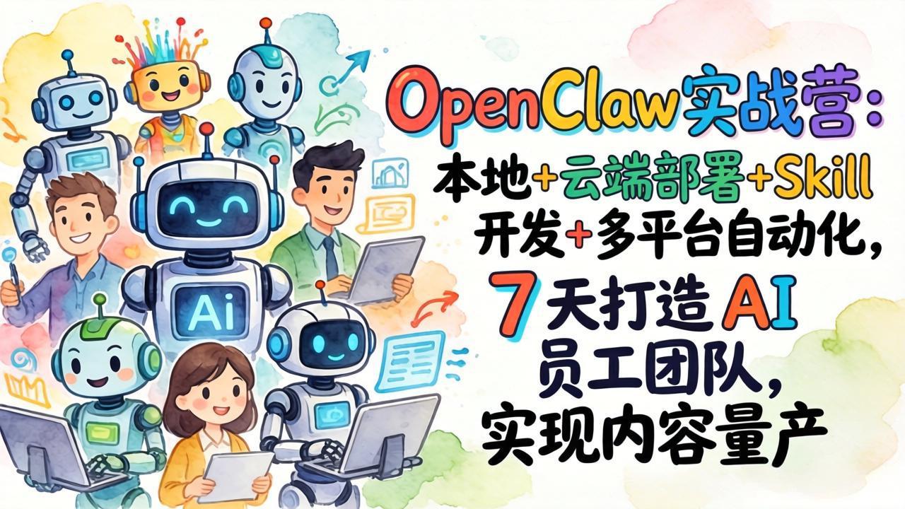 OpenClaw实战营：本地+云端部署+Skill开发+多平台自动化，7 天打造 AI 员工团队，实现内容量产-时光云网创