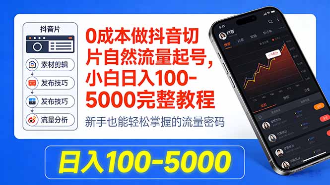 0成本做抖音切片自然流量起号，小白日入100-5000完整教程-时光云网创