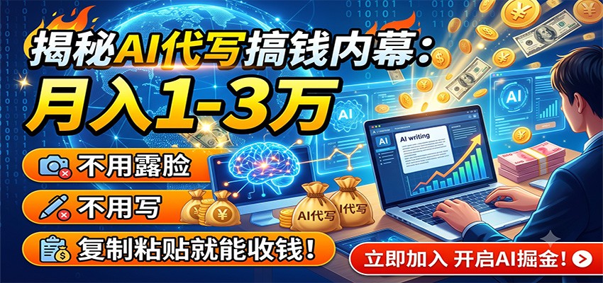 揭秘AI代写搞钱内幕:月入1-3万,不用露脸不用写,复制粘贴就能收钱!-时光云网创