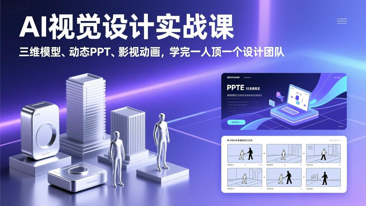 AI视觉设计实战课，三维模型、动态PPT、影视动画，学完一人顶一个设计团队-时光云网创