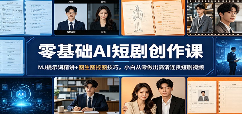 零基础AI短剧创作课：MJ提示词精讲+图生图控图技巧，小白从零做出高清连贯短剧视频-时光云网创