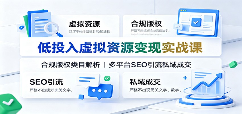 低投入虚拟资源变现实战课：合规版权类目解析，多平台SEO引流私域成交-时光云网创