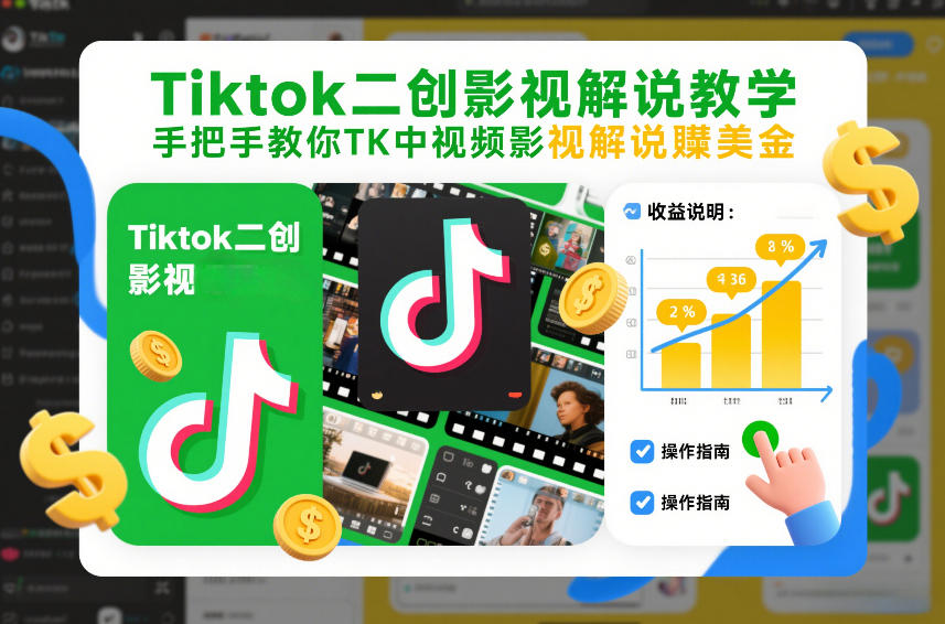 Tiktok二创影视解说教学，手把手教你TK中视频影视解说賺美金(更新26年1月)-时光云网创