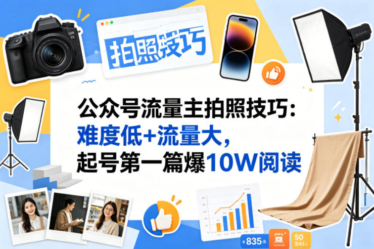 公众号流量主之拍照技巧赛道，难度低+流量大，起号第一篇就爆了10w阅读-时光云网创