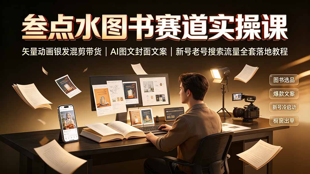 叁点水图书赛道实操课｜矢量动画银发混剪带货，AI图文封面文案，新号老号搜索流量全套落地教程-时光云网创