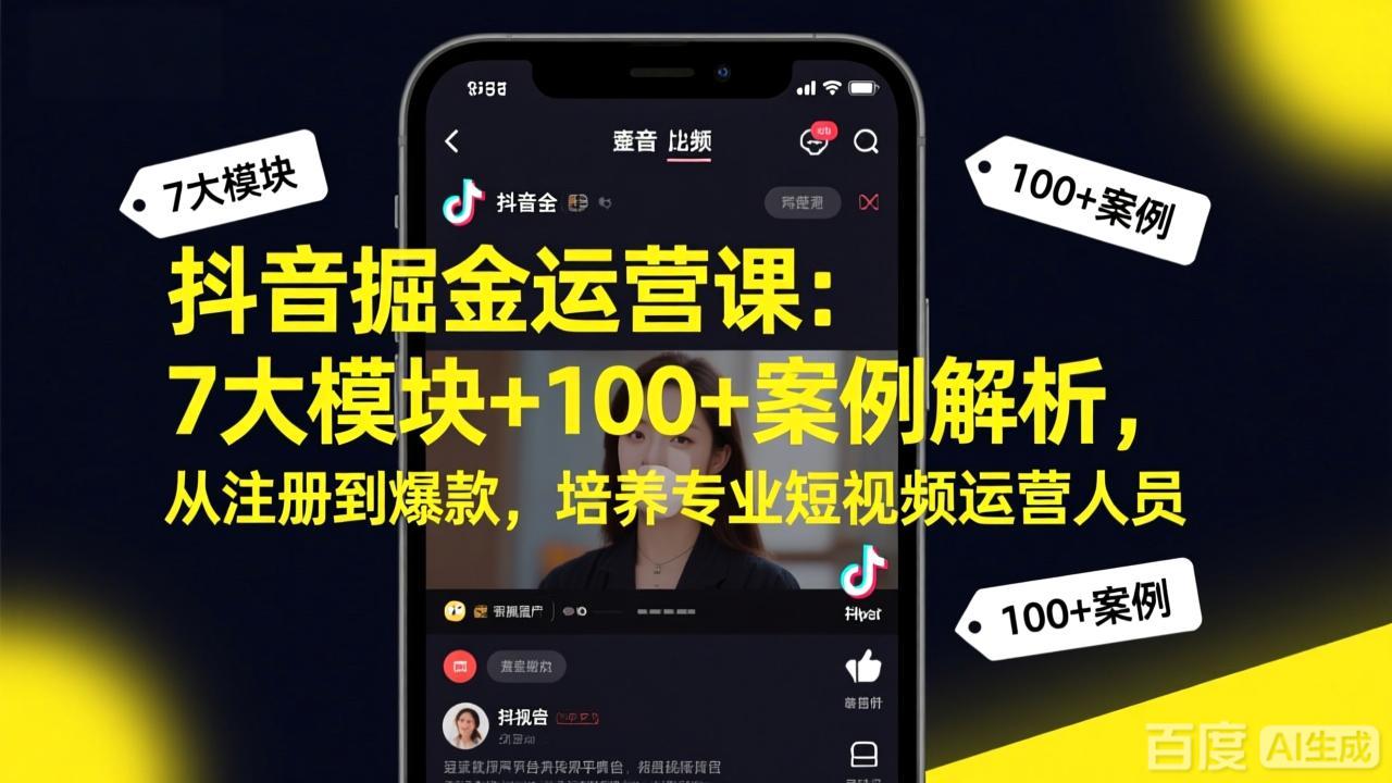 抖音掘金运营课：7大模块+100+案例解析，从注册到爆款，培养专业短视频运营人员-时光云网创