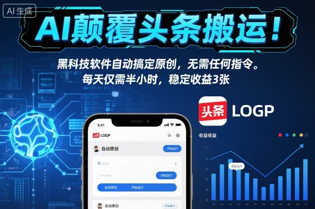 AI颠覆头条搬运！黑科技软件自动搞定原创，无需任何指令。每天仅需半小时，稳定收益3张【揭秘】-时光云网创